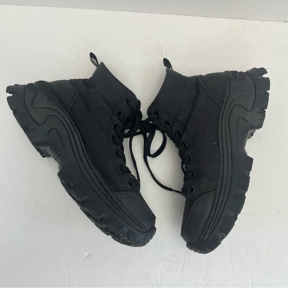 Skechers womens 7 Black High Top Sneaker Boots Lug sole chunky combat canvas - Picture 9 of 11